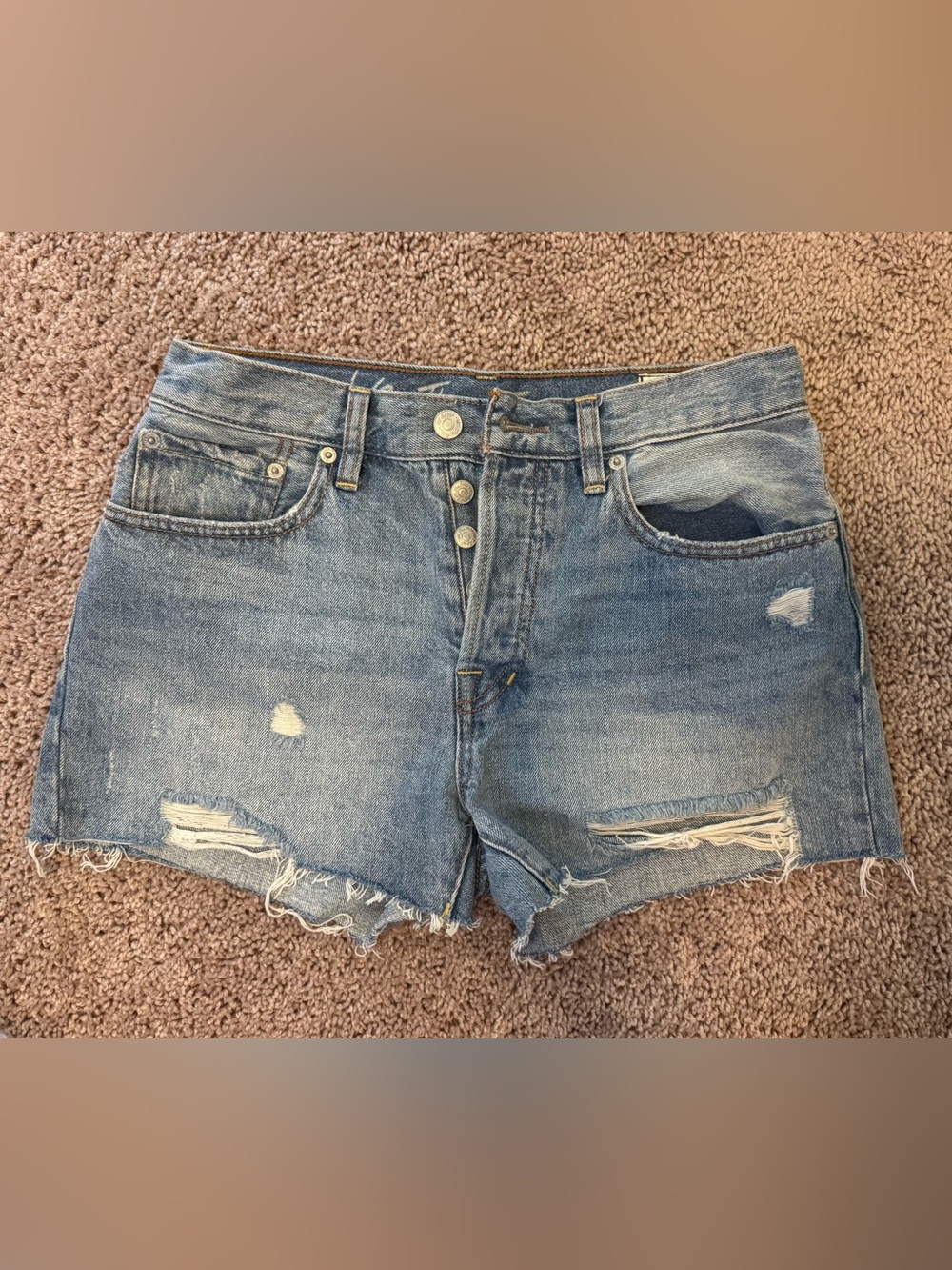 We The Free Distressed Denim Shorts - Light Blue